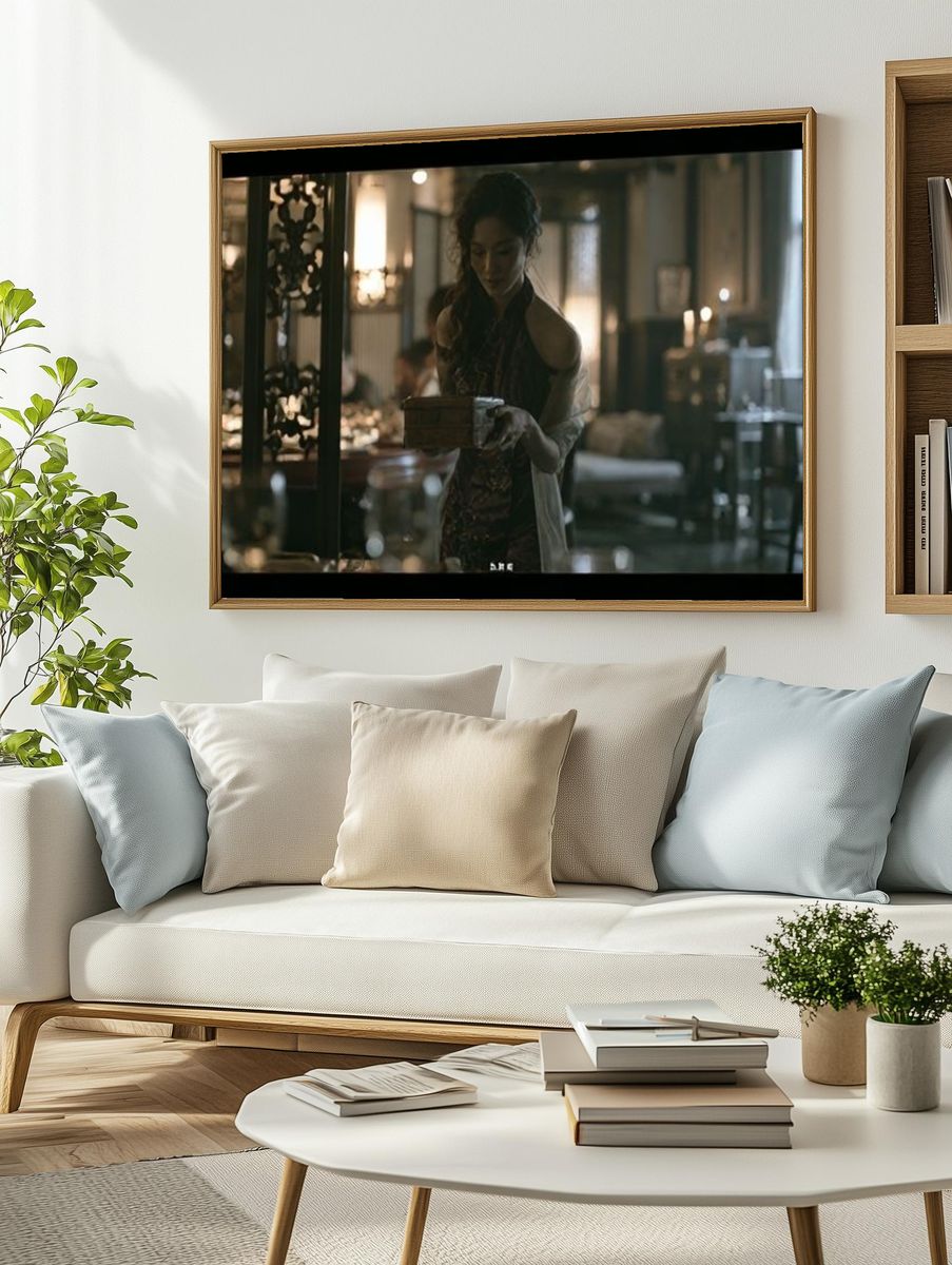 Cinematic Woman in Dim Interior Poster. — room view 2