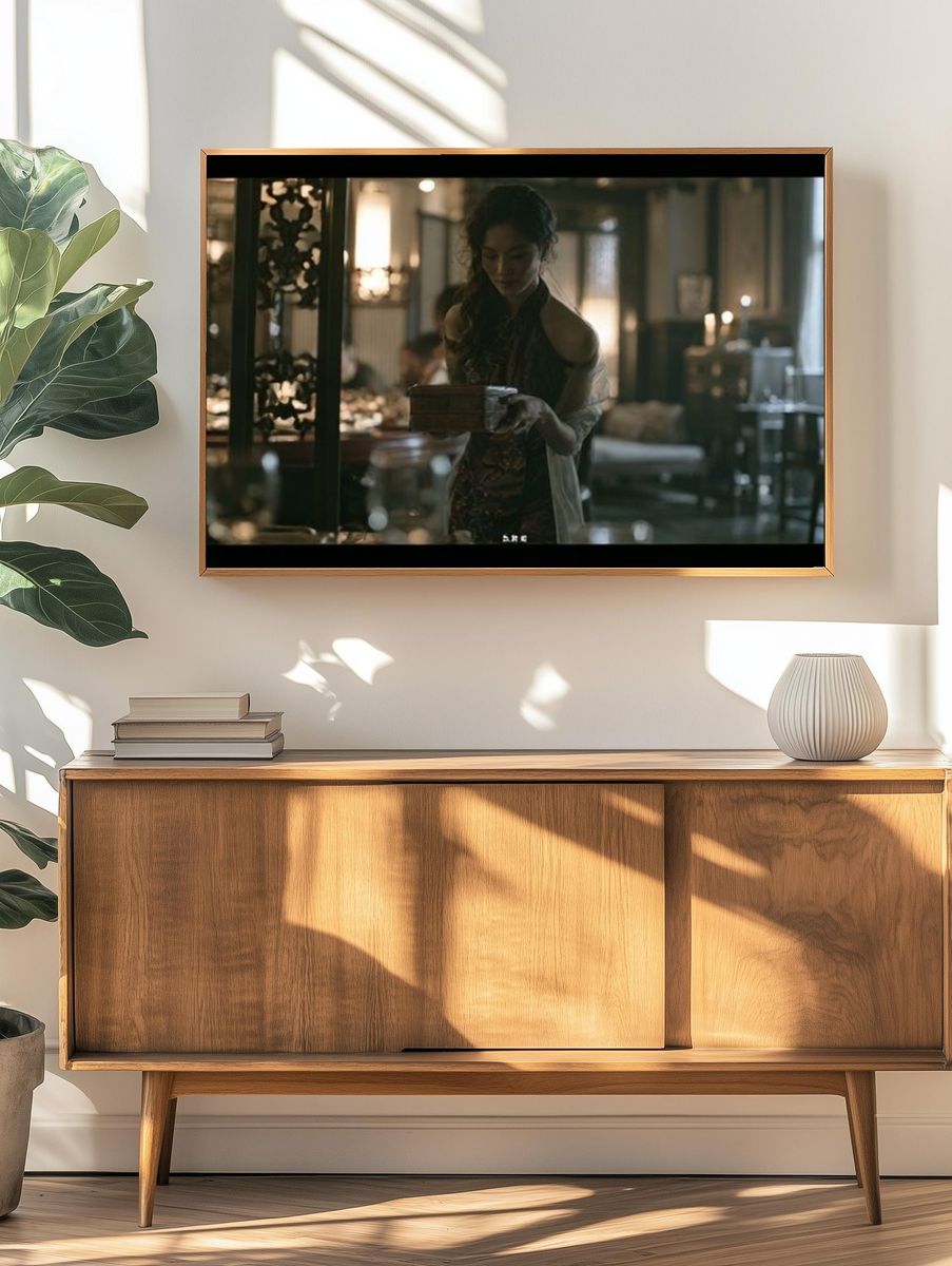 Cinematic Woman in Dim Interior Poster. — room view 3