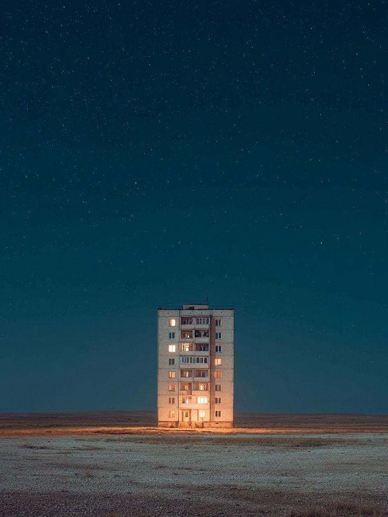 Solitary Apartment Under Starry Sky Poster. poster detail