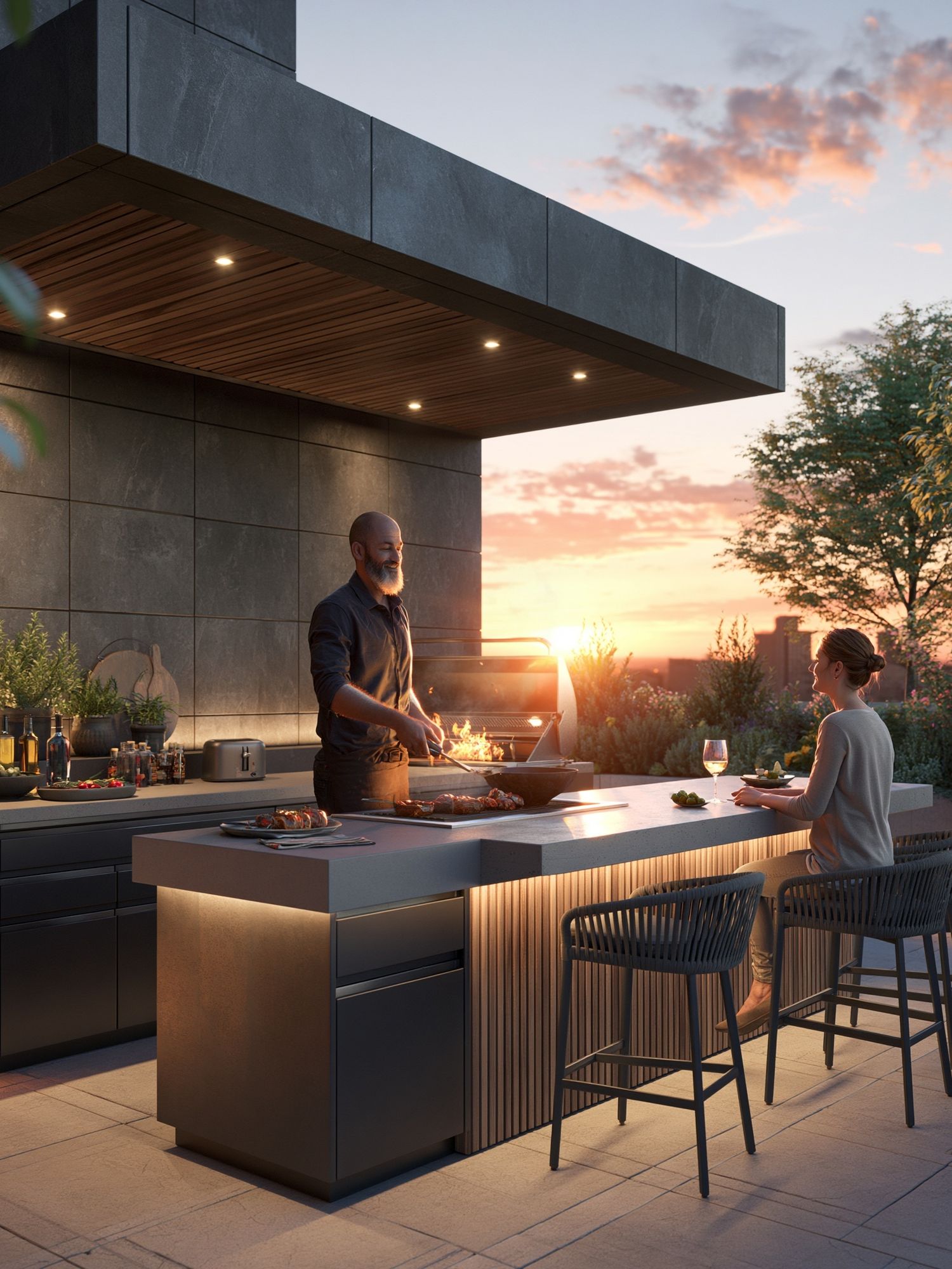 Sunset Rooftop Grill Photography Poster. poster detail