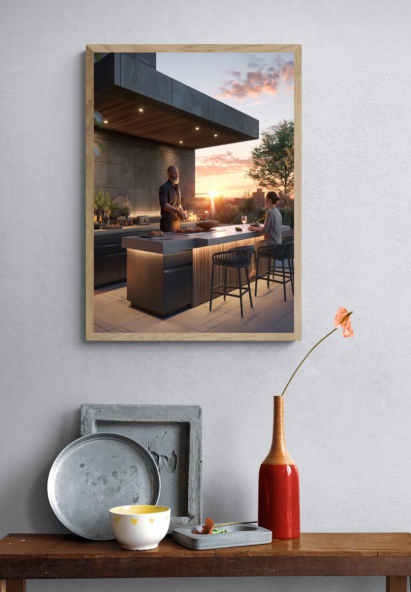 Sunset Rooftop Grill Photography Poster. — room view 3