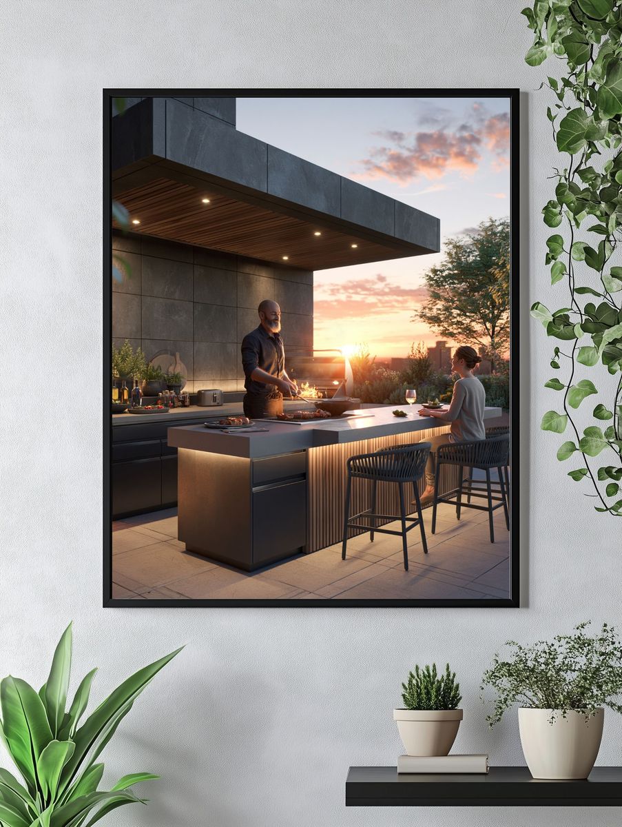 Sunset Rooftop Grill Photography Poster. — room view 4