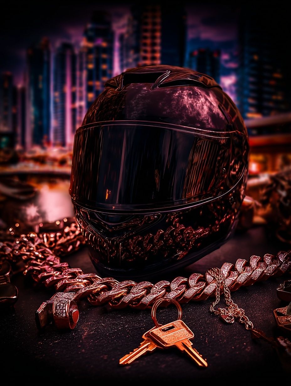 Luxury Helmet Cityscape Photography Poster. poster detail
