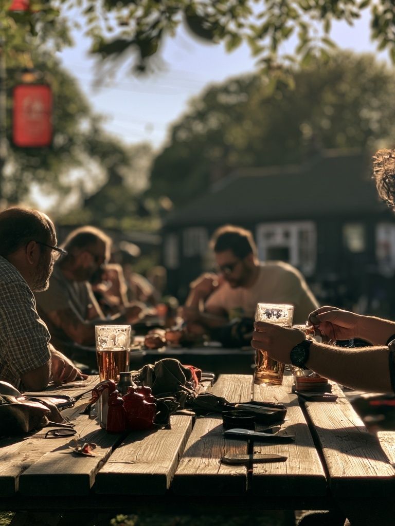 Beer Garden Gathering Photography Poster. poster detail