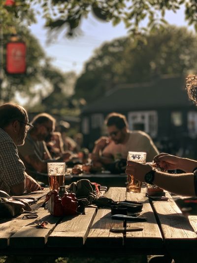 Beer Garden Gathering Photography Poster. poster