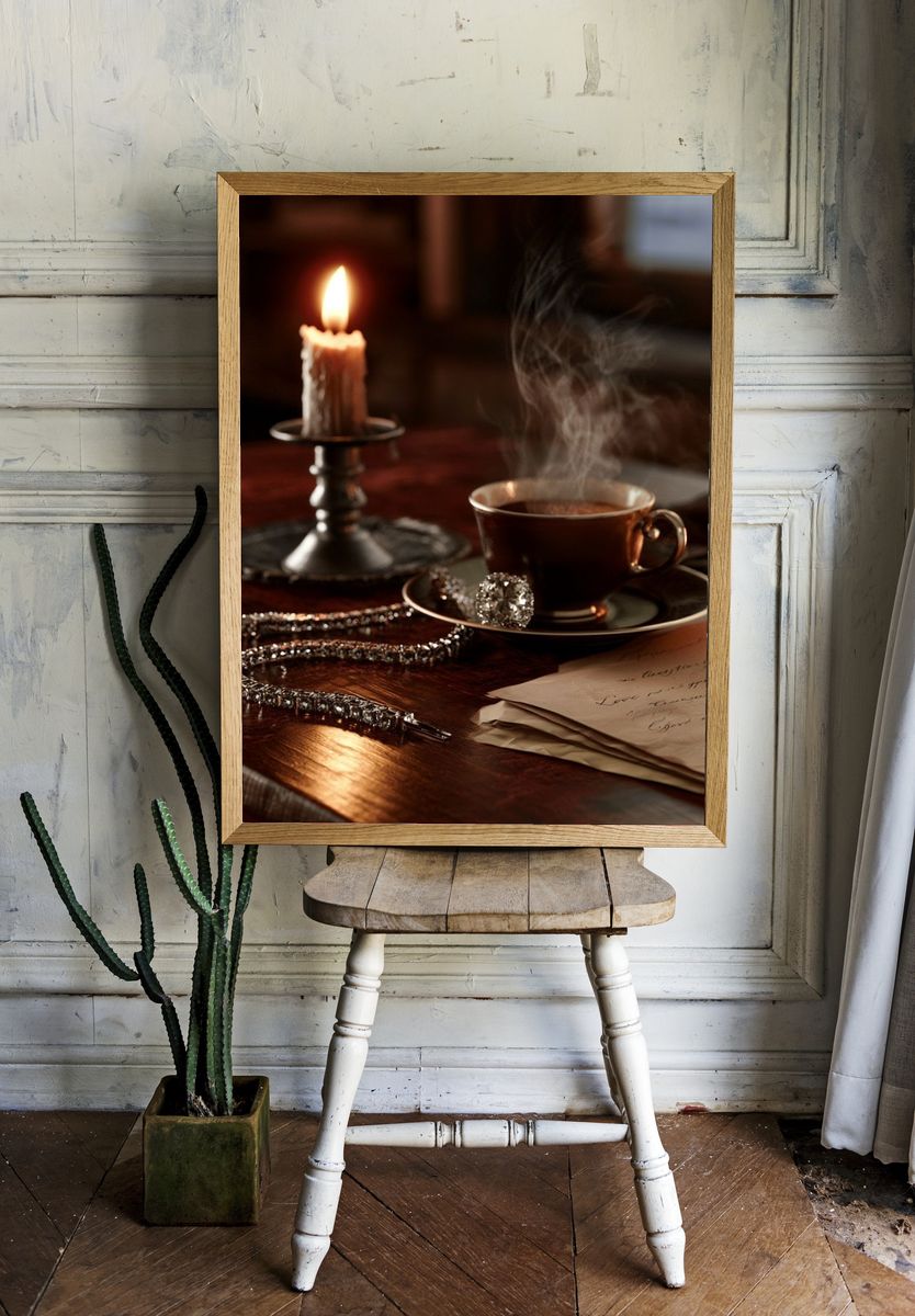 Candlelit Coffee Still Life Poster. room preview