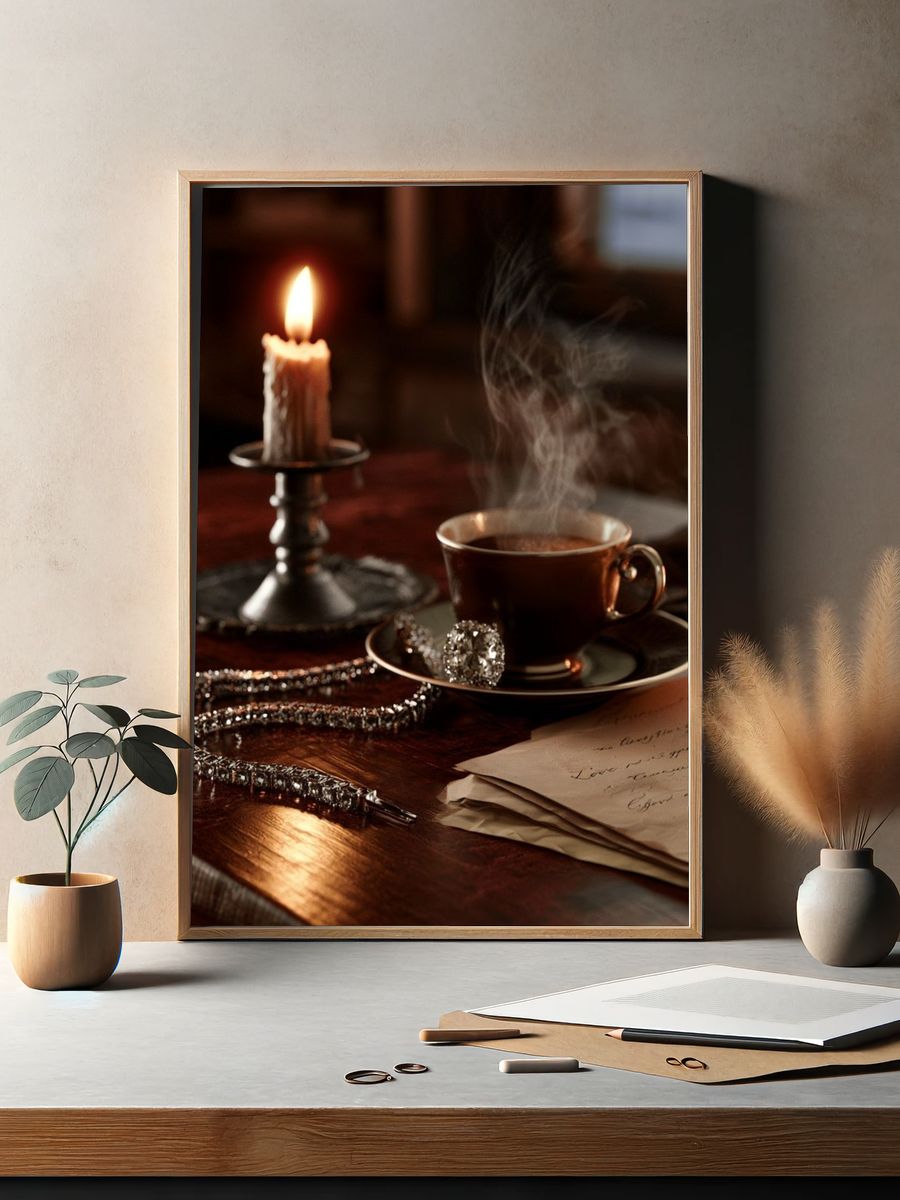 Candlelit Coffee Still Life Poster. — room view 2