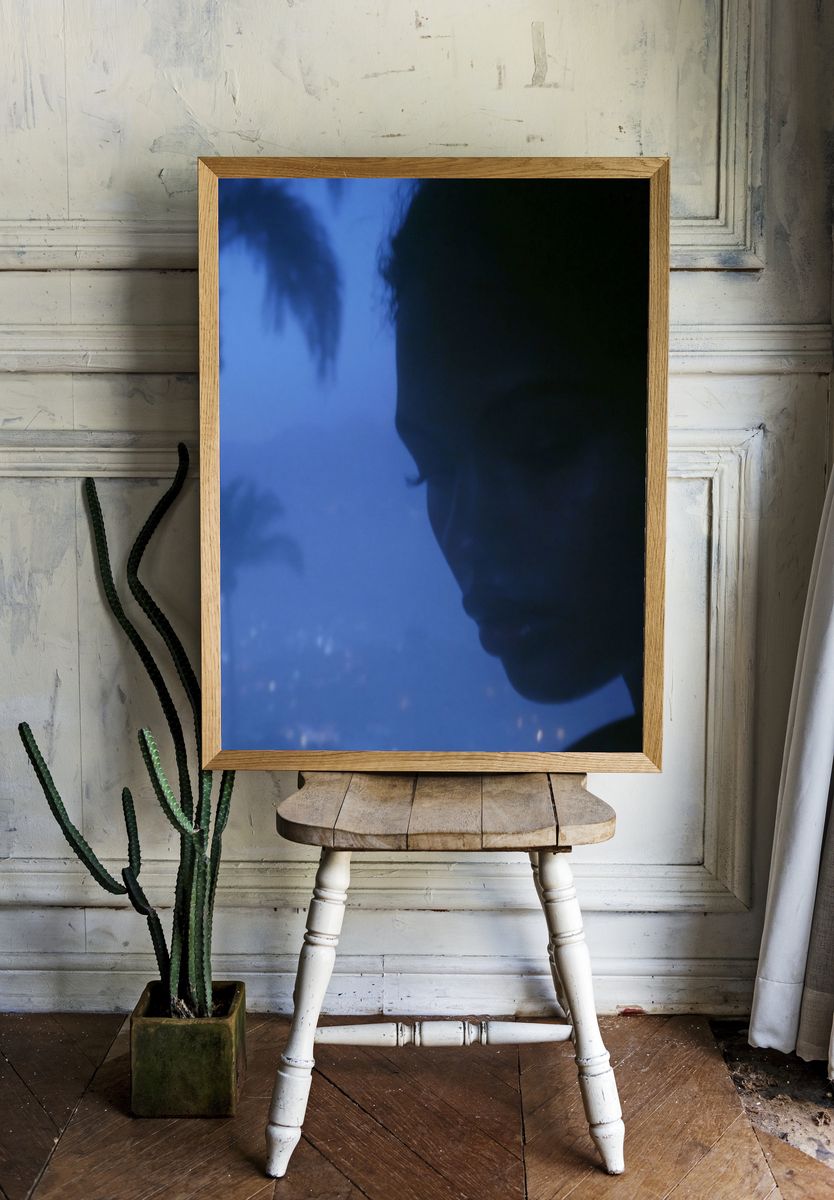 Blue Silhouette Portrait Print. room preview