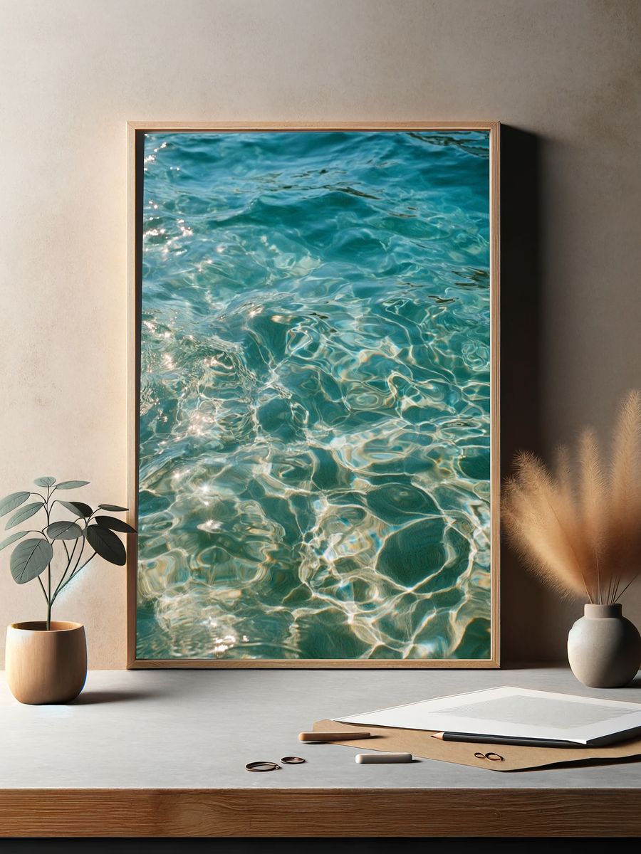 Turquoise Water Ripples Photography Poster. — room view 2