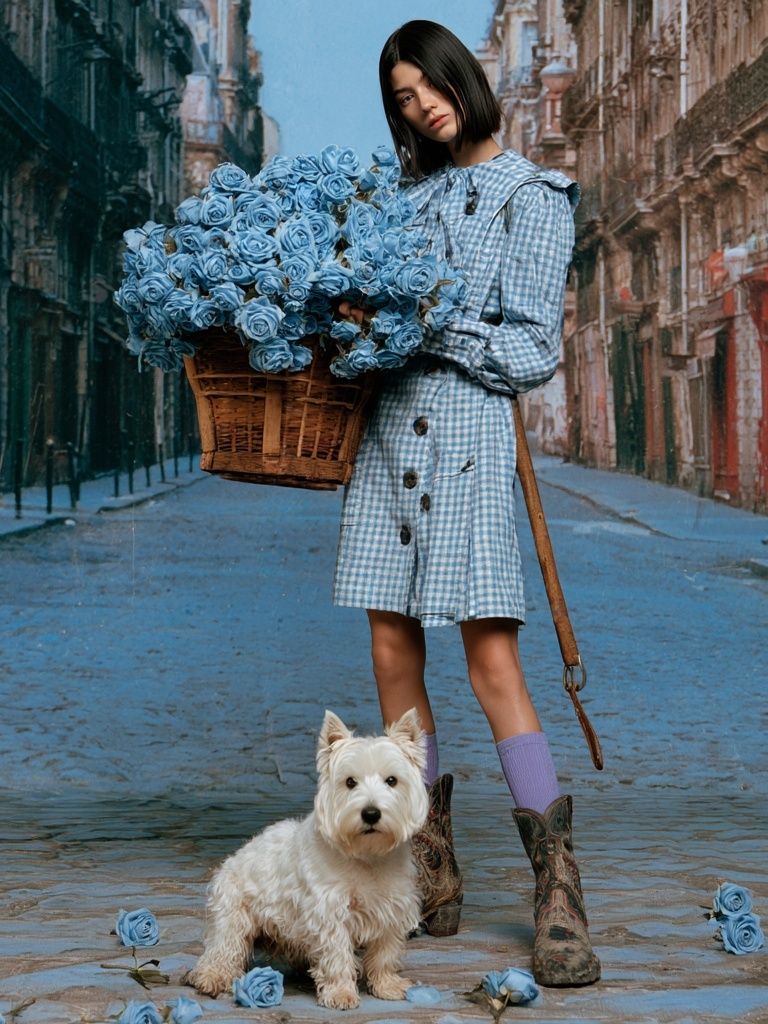 Blue Roses Street Portrait Print. poster detail