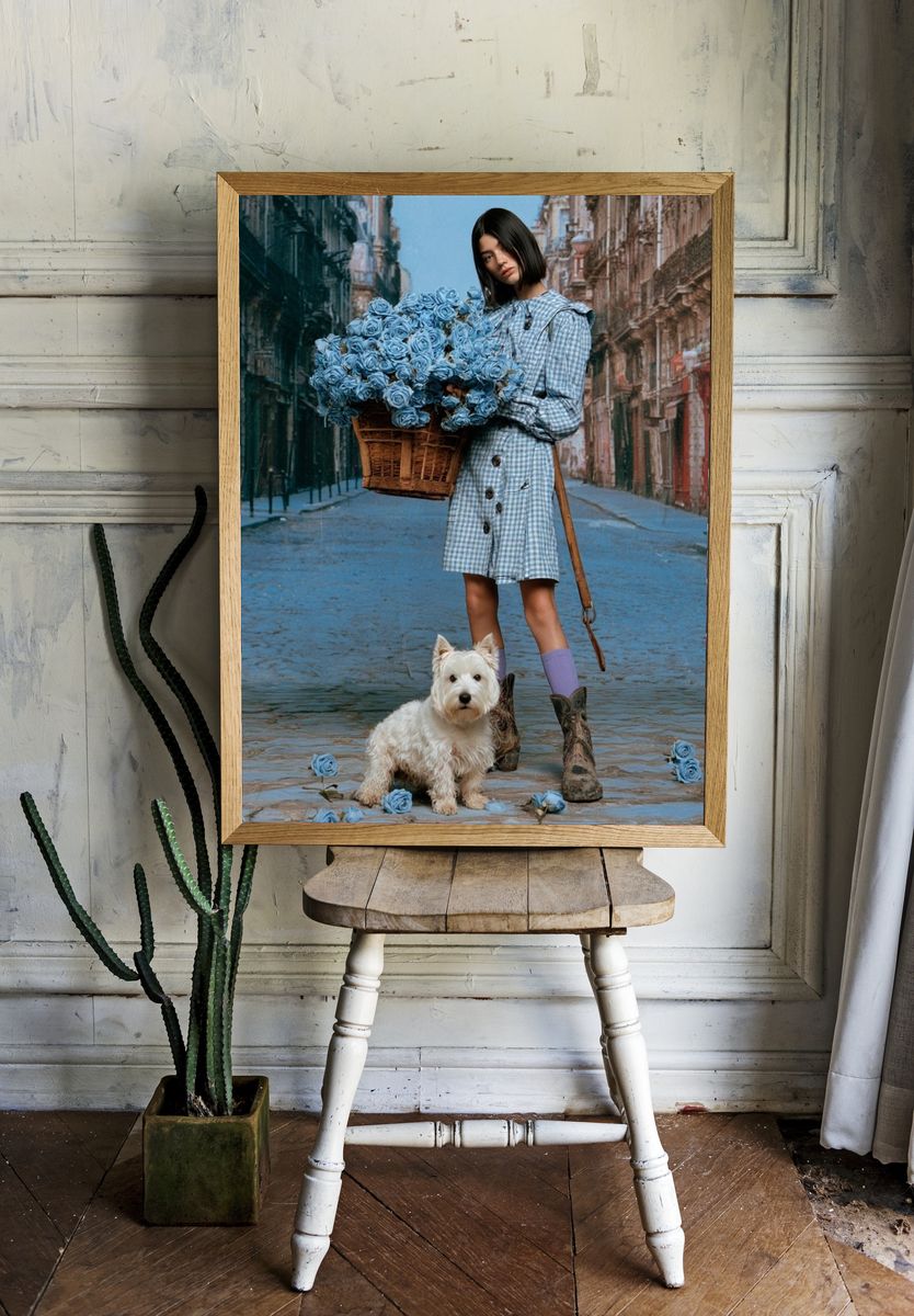 Blue Roses Street Portrait Print. — room view 1