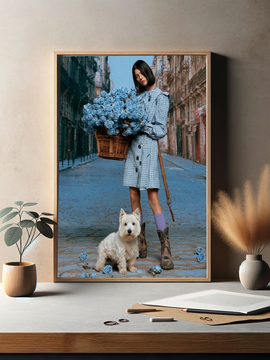 Blue Roses Street Portrait Print. — room view 2