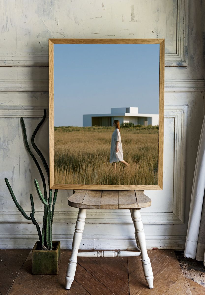 Coastal House in Grassland Photography Poster. room preview