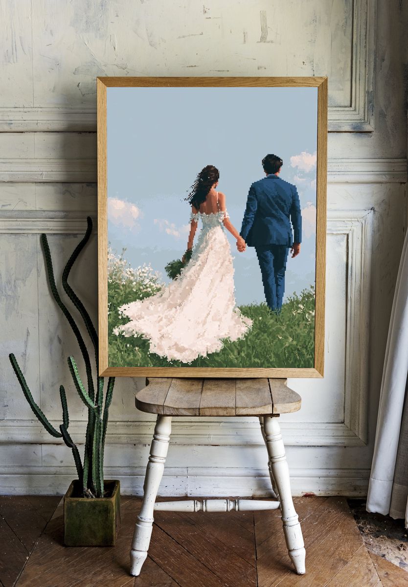 Wedding Couple in Meadow Photography Poster. — room view 1