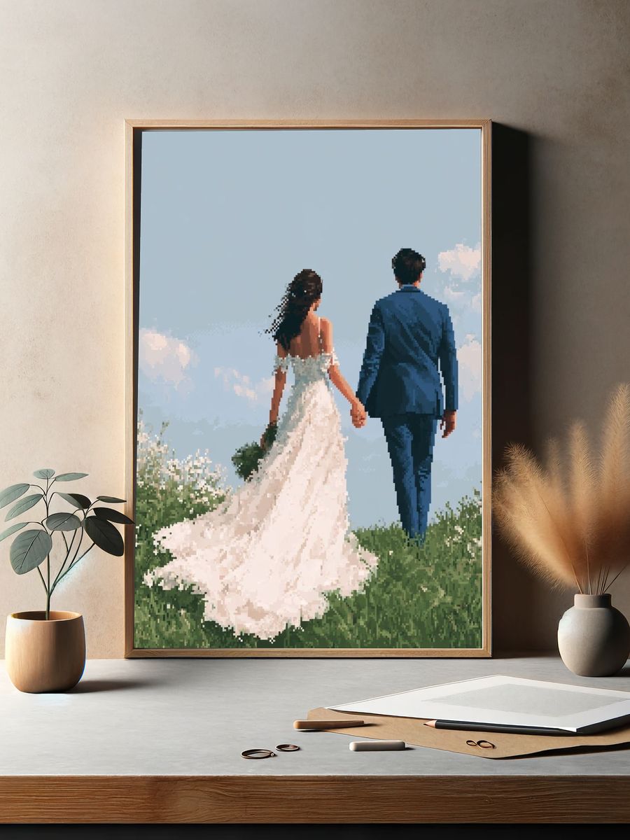 Wedding Couple in Meadow Photography Poster. — room view 2