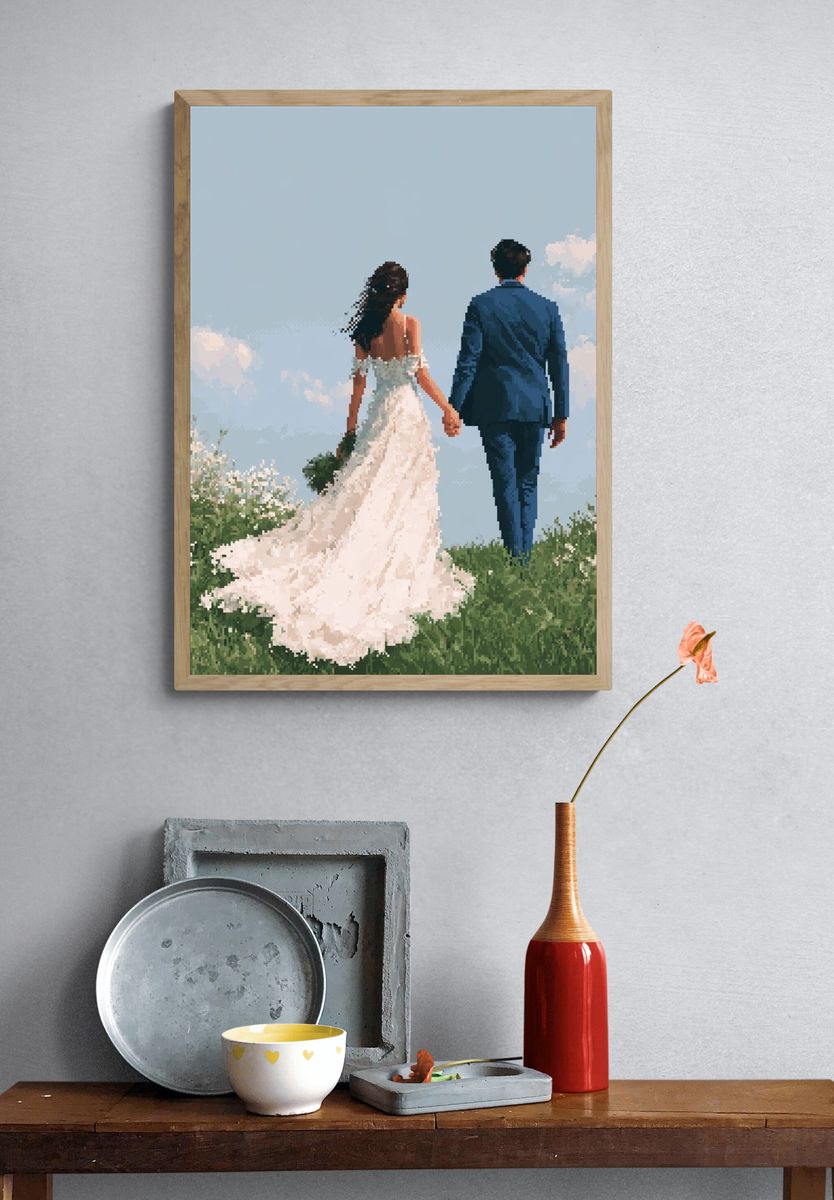Wedding Couple in Meadow Photography Poster. — room view 3