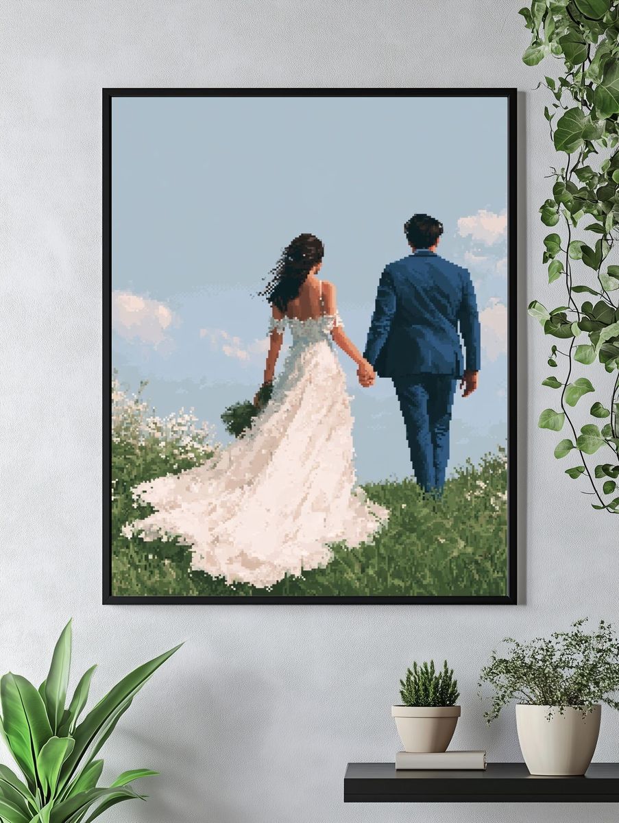 Wedding Couple in Meadow Photography Poster. — room view 4