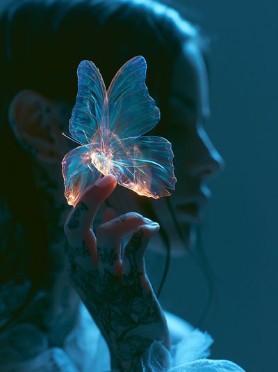 Glowing Butterfly Hand Photography Poster. poster