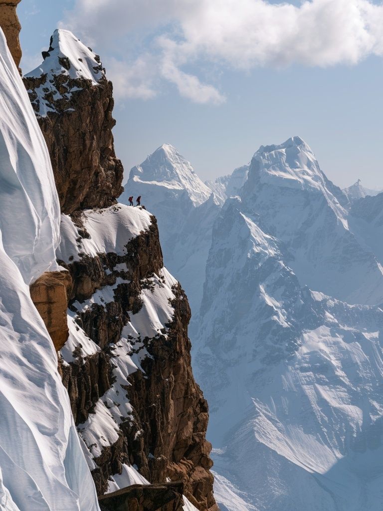Snowy Alpine Cliffs Photography Poster. poster detail