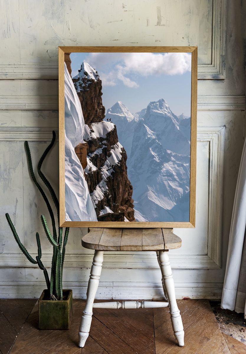 Snowy Alpine Cliffs Photography Poster. — room view 1