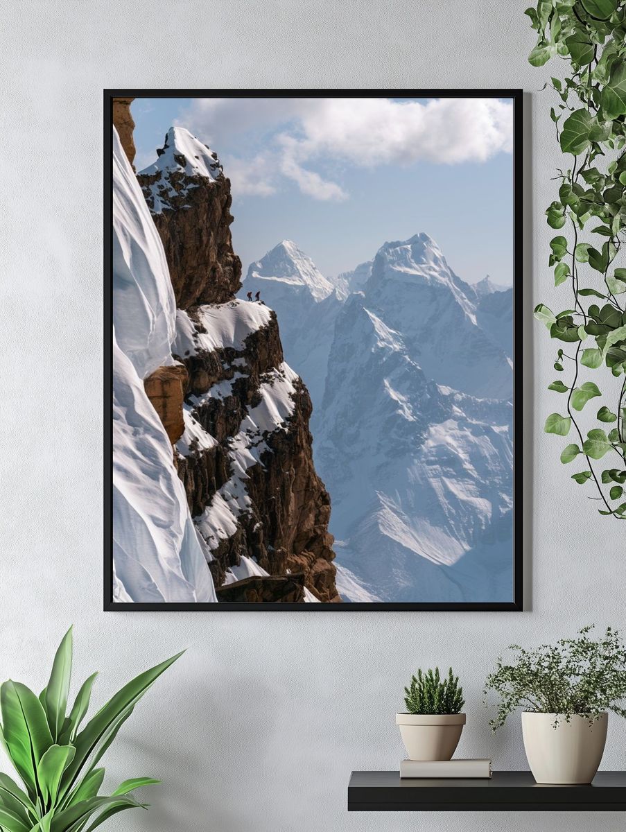 Snowy Alpine Cliffs Photography Poster. — room view 4