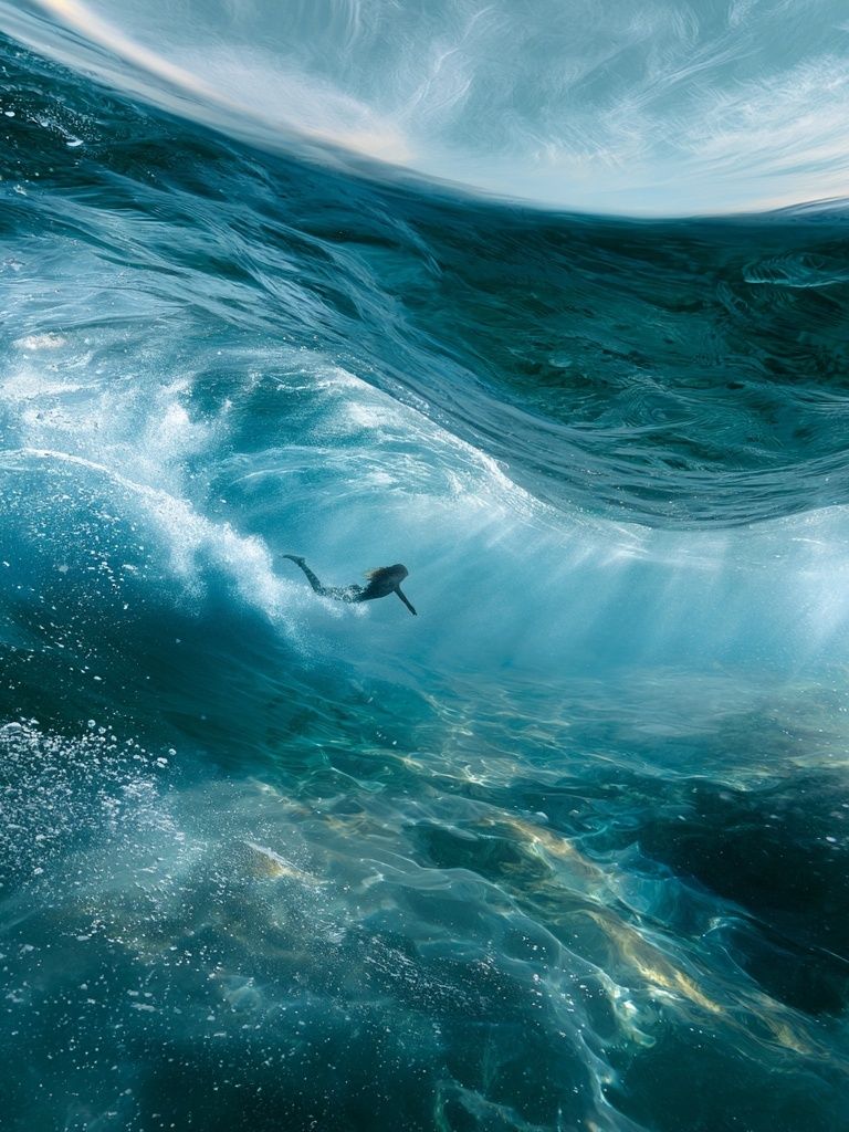 Underwater Wave Surfer Photography Poster. poster detail