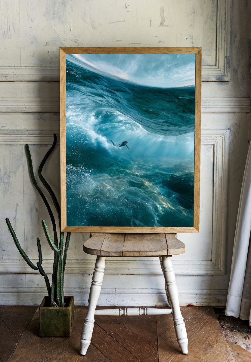 Underwater Wave Surfer Photography Poster. room preview