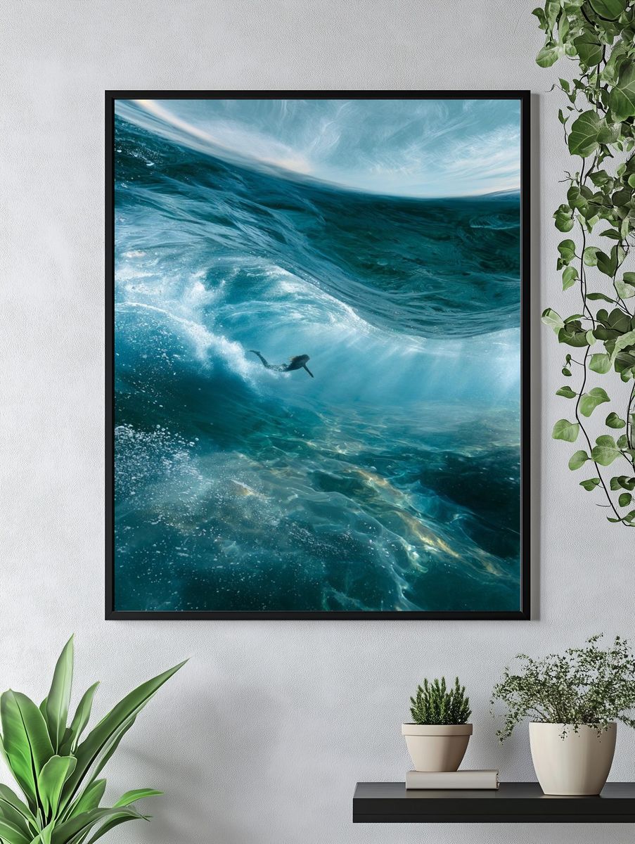 Underwater Wave Surfer Photography Poster. — room view 4