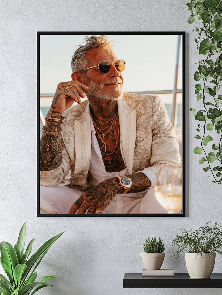 Tattooed Gentleman on Yacht Photography Poster. — room view 4