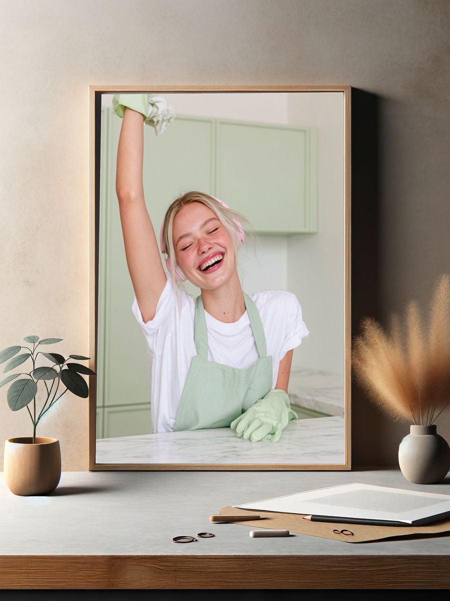 Joyful Kitchen Cleaning Photography Poster. — room view 2