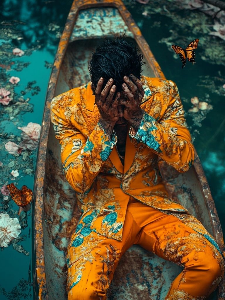 Surreal Floral Boat Portrait Print. poster detail