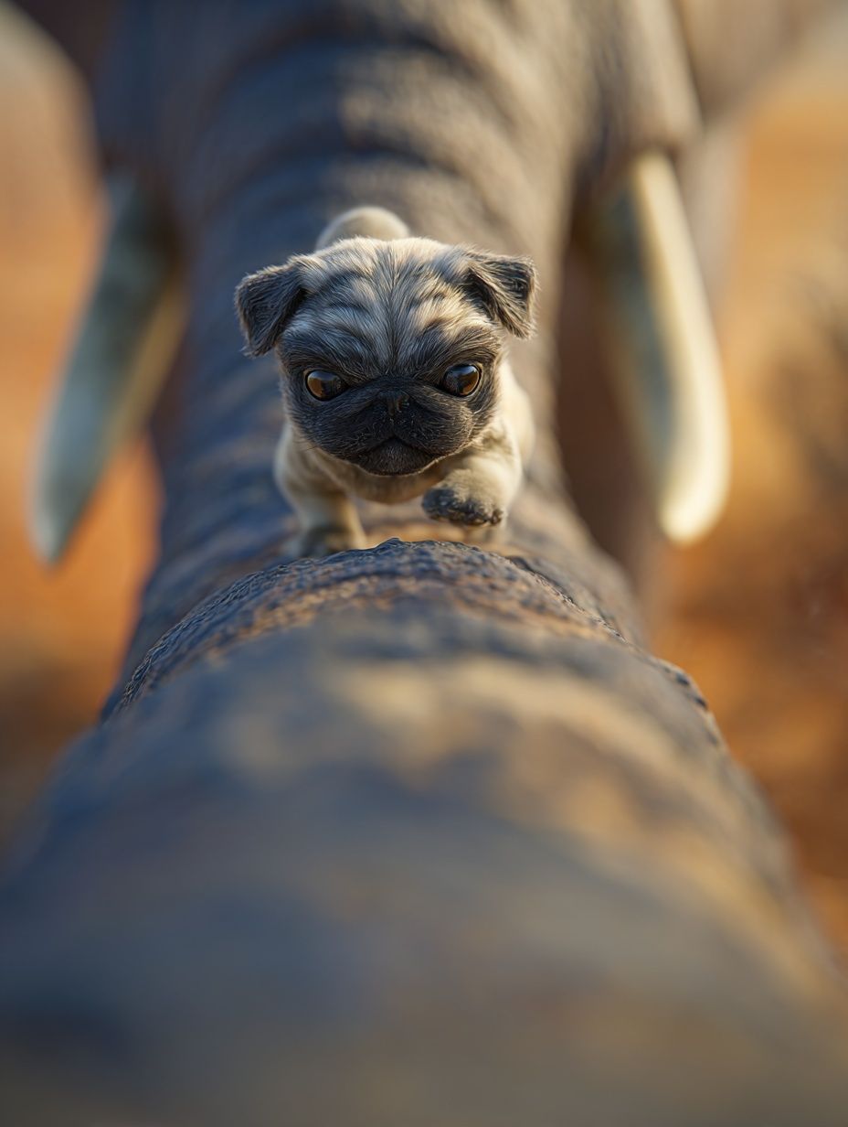 Pug on Elephant Trunk Photography Poster. poster — photography art