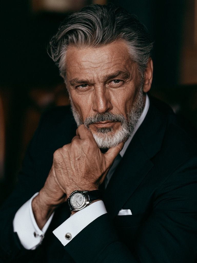 Silver-Haired Gentleman Portrait Print. poster detail