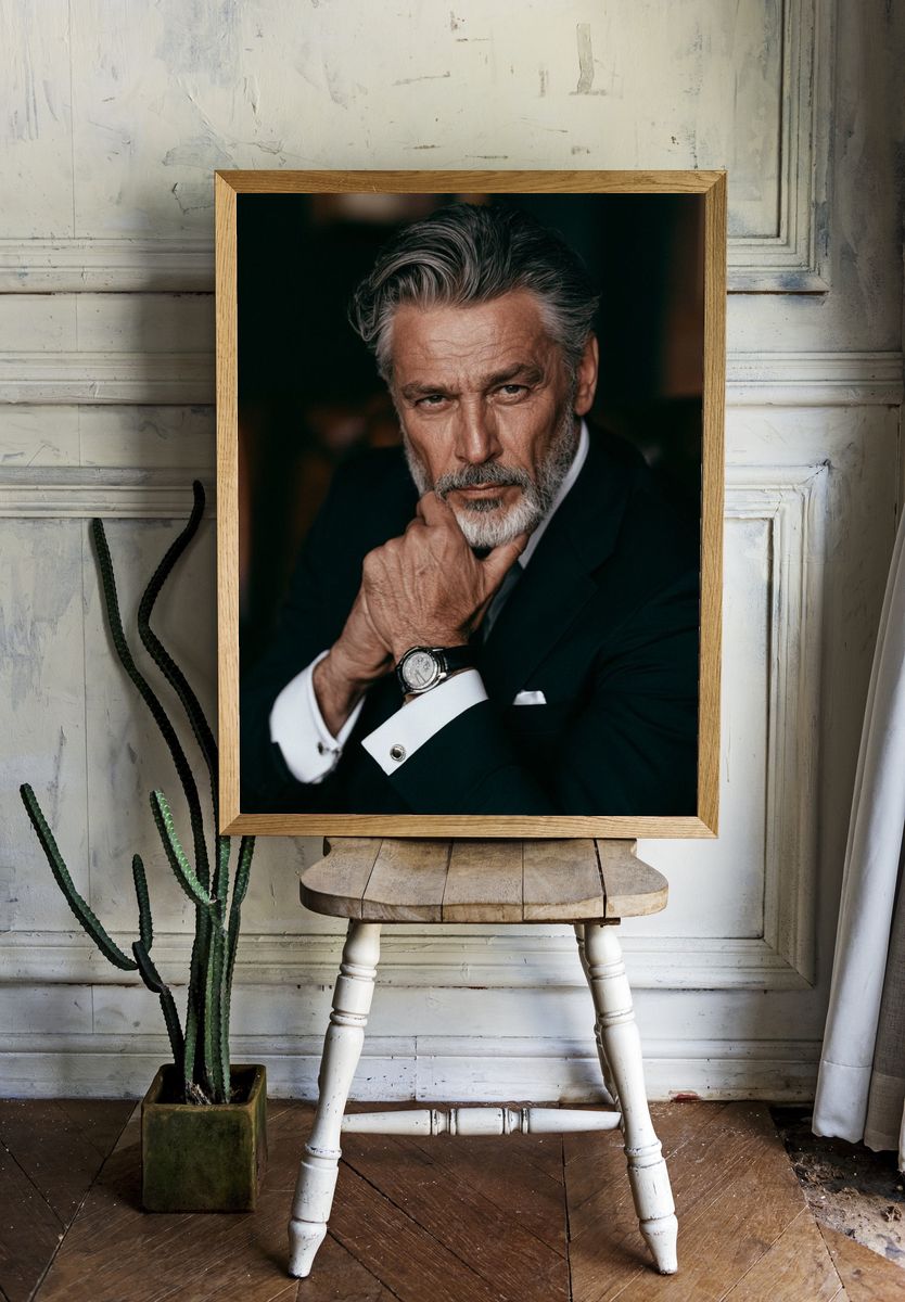 Silver-Haired Gentleman Portrait Print. — room view 1