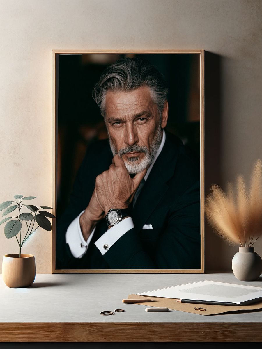 Silver-Haired Gentleman Portrait Print. — room view 2