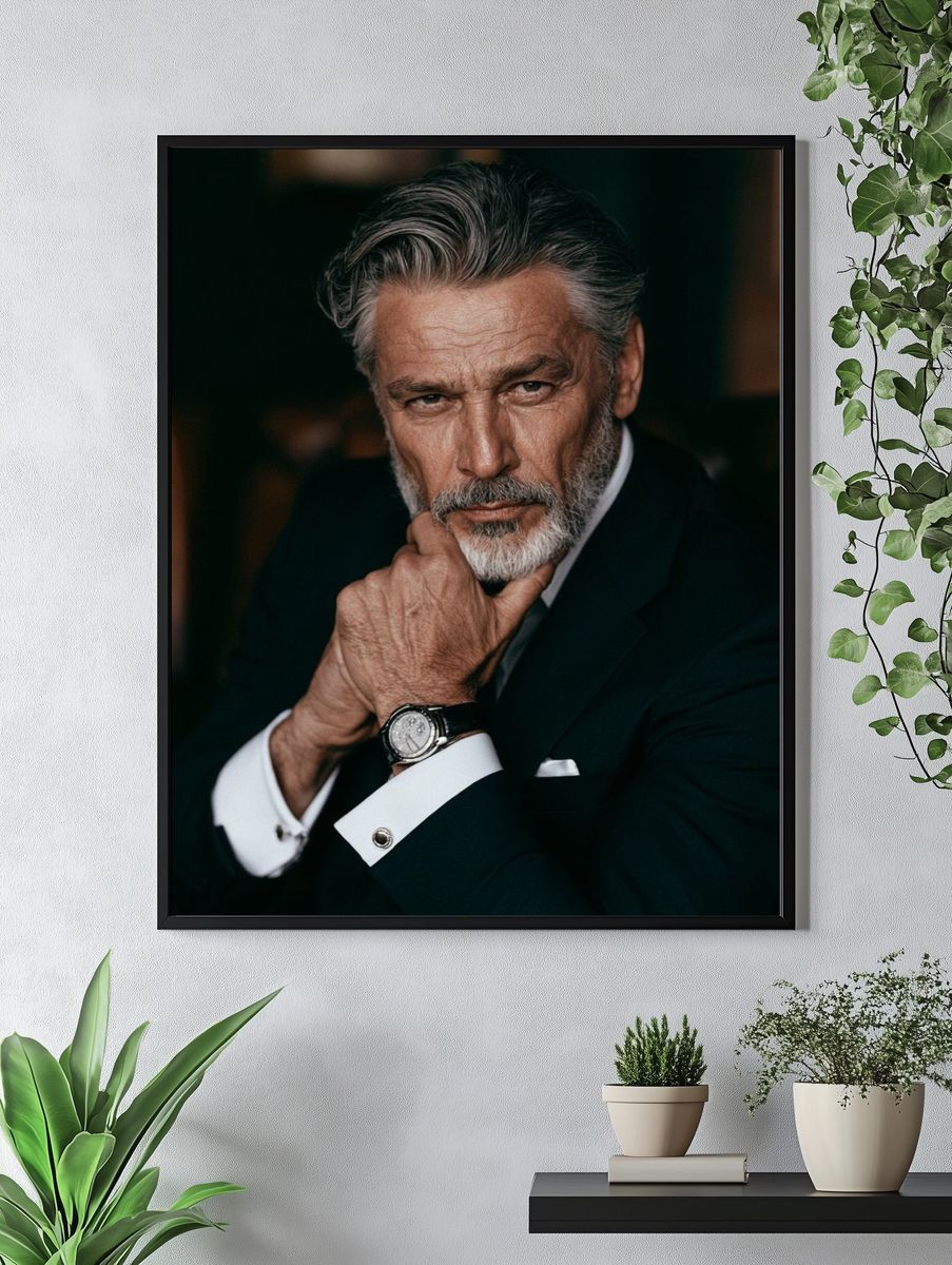 Silver-Haired Gentleman Portrait Print. — room view 4