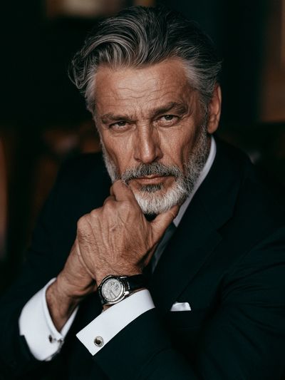 Silver-Haired Gentleman Portrait Print. poster