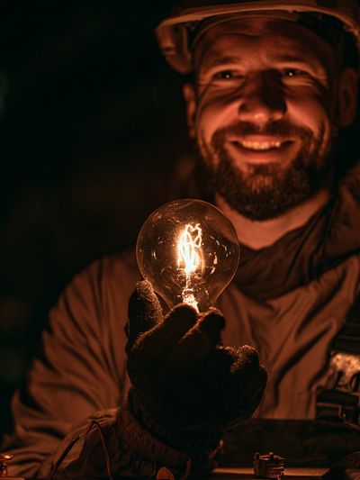 Smiling Miner with Light Bulb Poster.