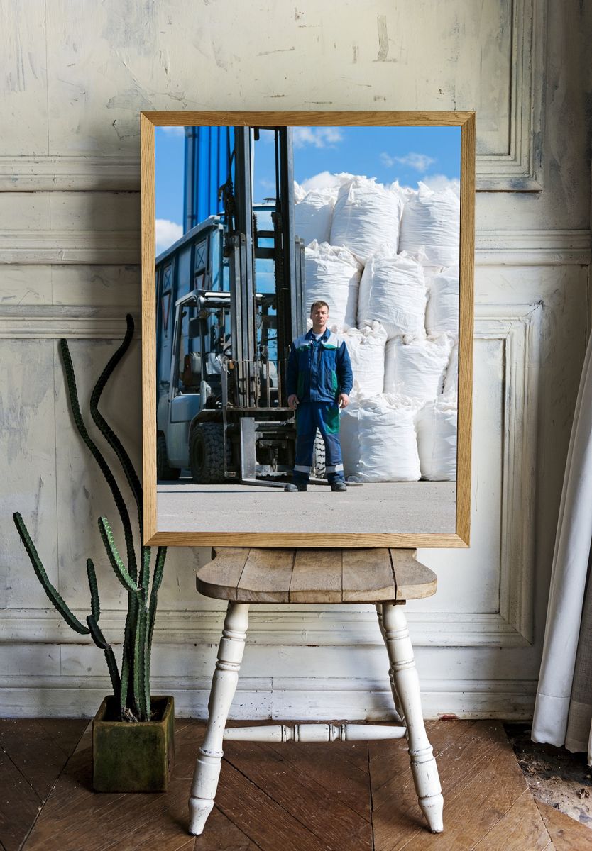 Industrial Forklift Yard Photography Poster. — room view 1