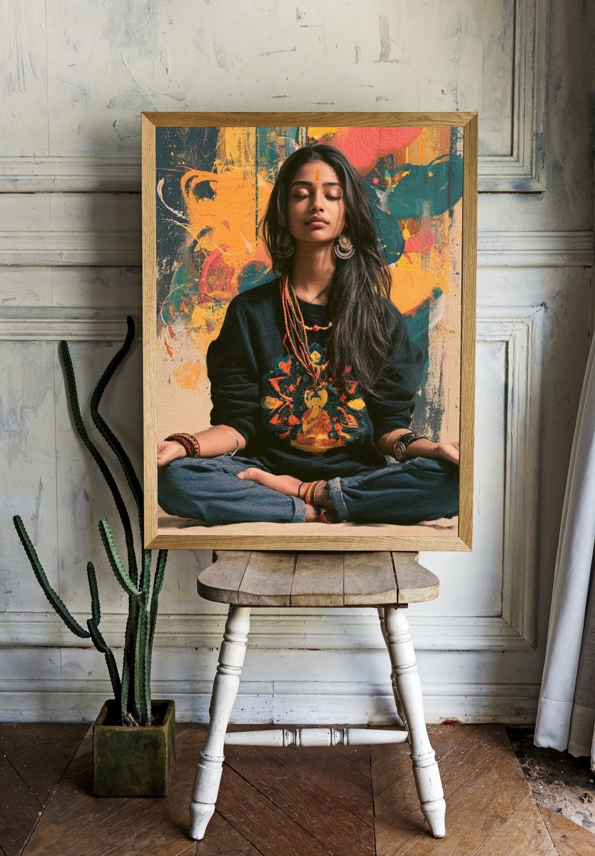 Meditative Woman Portrait Print. — room view 1