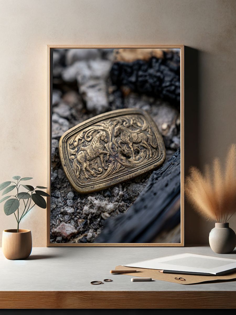 Antique Horse Belt Buckle Photography Poster. — room view 2