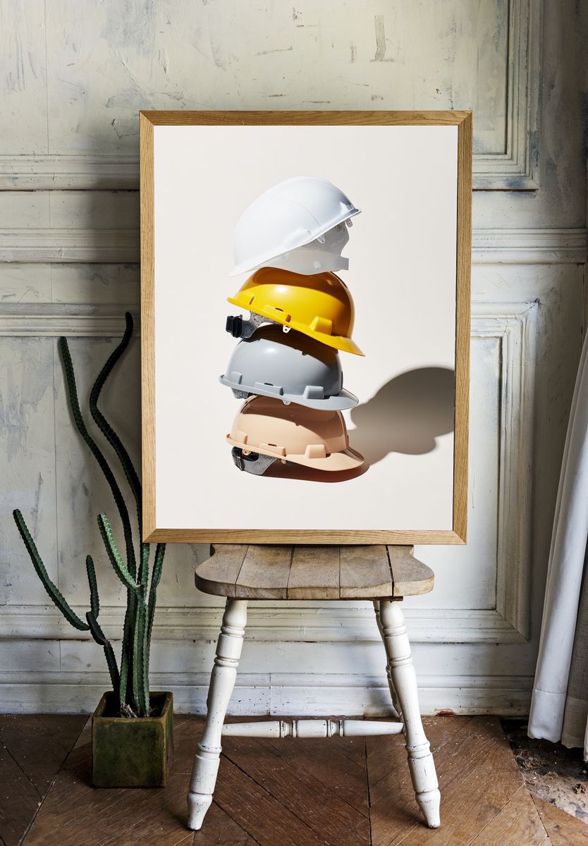 Stacked Hard Hats Photography Poster. — room view 1