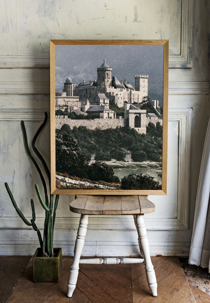 Snowy Castle Fortress Photography Poster. — room view 1