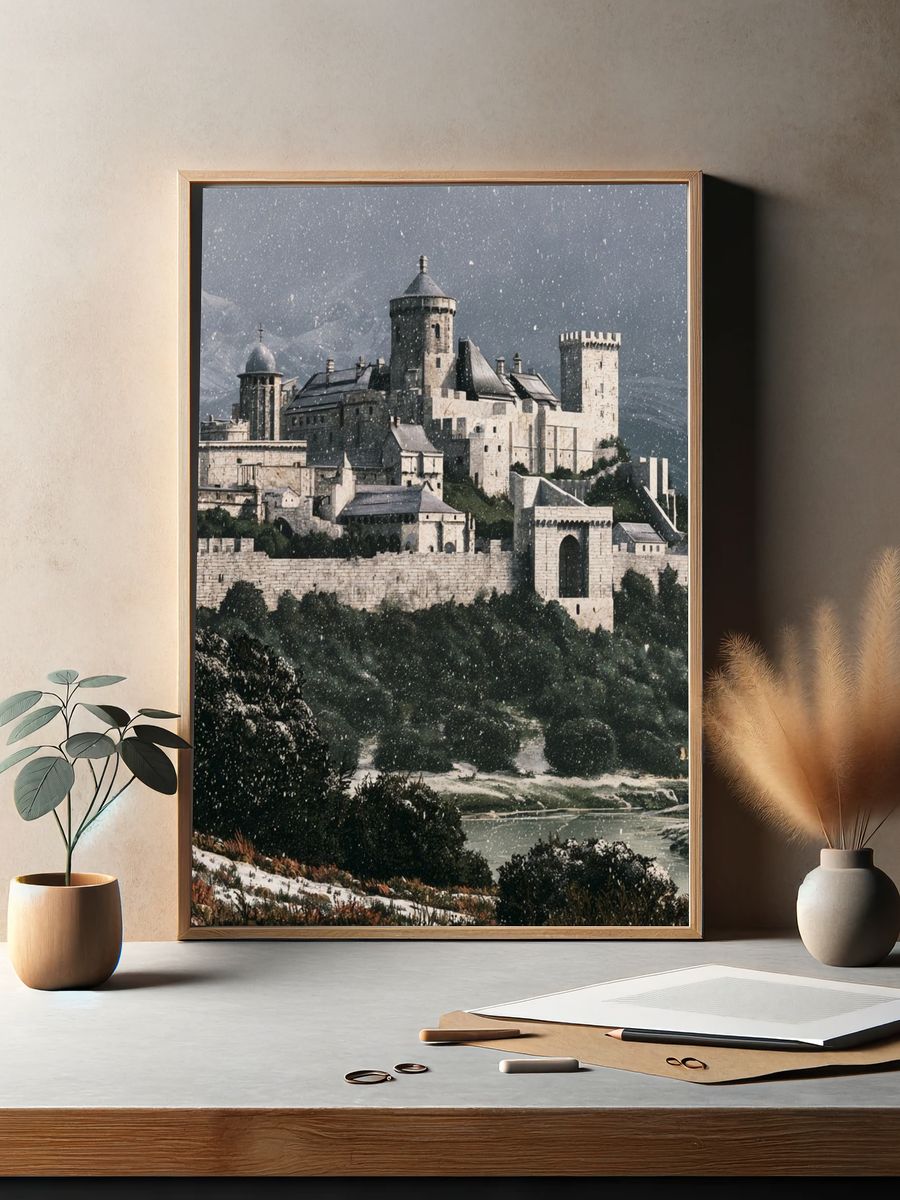 Snowy Castle Fortress Photography Poster. — room view 2