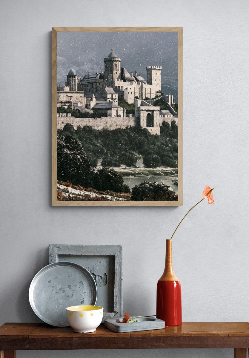 Snowy Castle Fortress Photography Poster. — room view 3