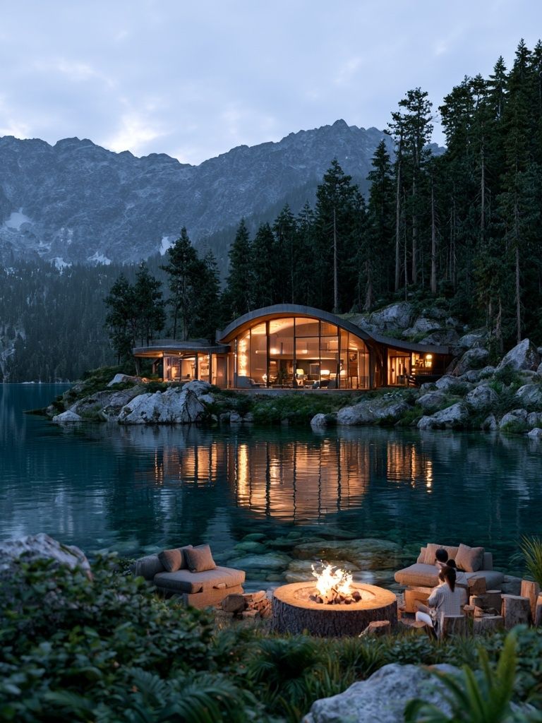 Lakeside Mountain Cabin Photography Poster. poster detail