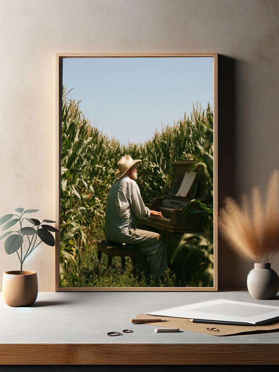 Piano in Cornfield Photography Poster. — room view 2