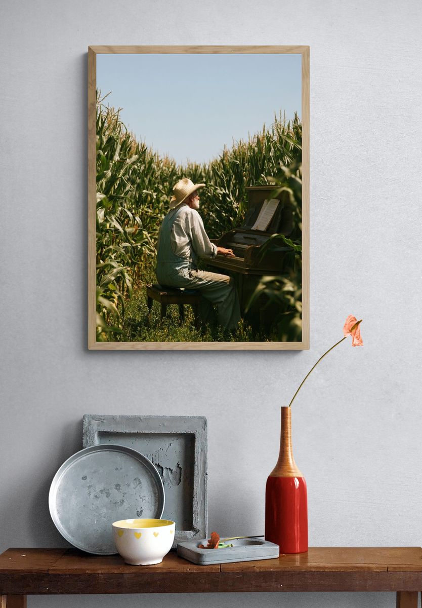 Piano in Cornfield Photography Poster. — room view 3