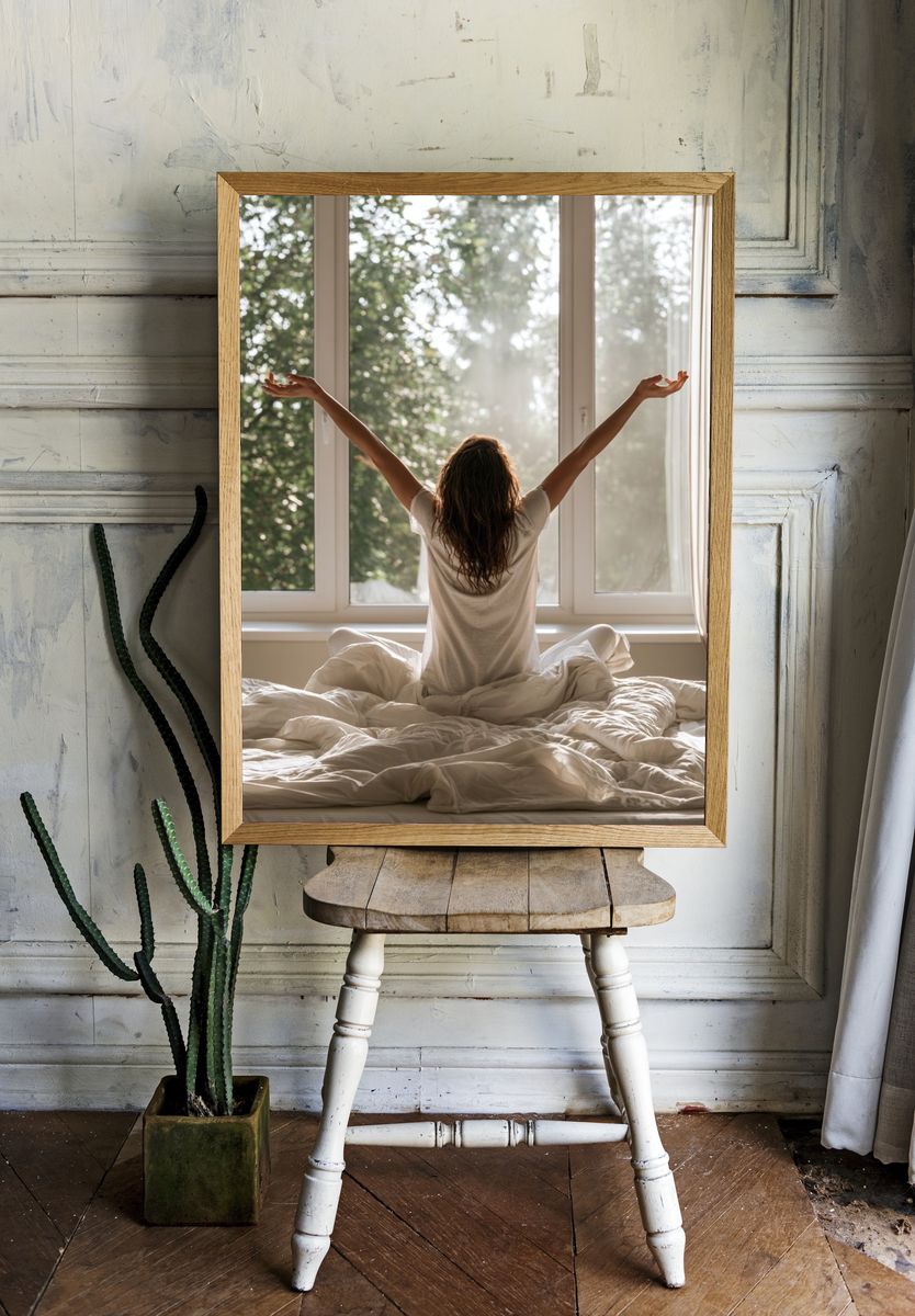 Morning Stretch Bedroom Photography Poster. — room view 1