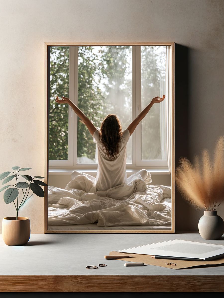 Morning Stretch Bedroom Photography Poster. — room view 2